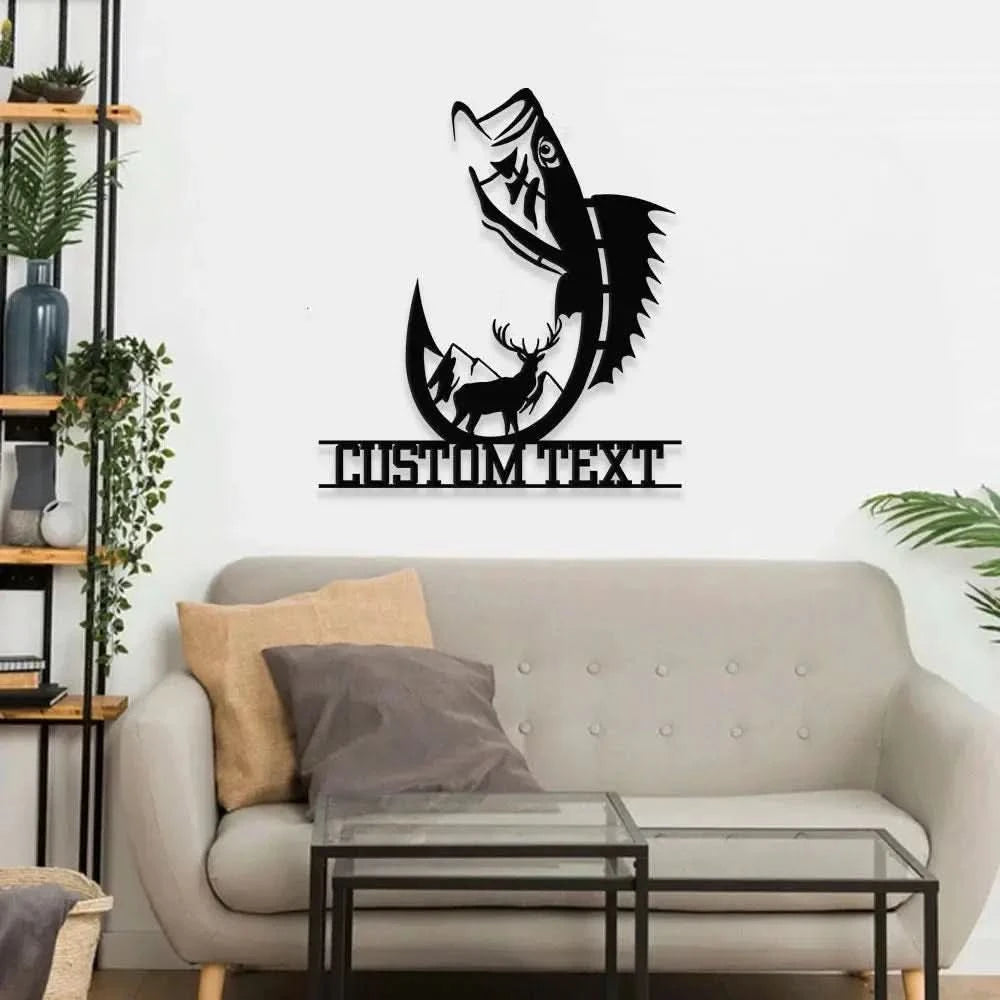 Family Fishing Hunting Lover Metal Sign Personalized Family Name Led Metal Sign Outdoor Door Decor Fishing Wall Art