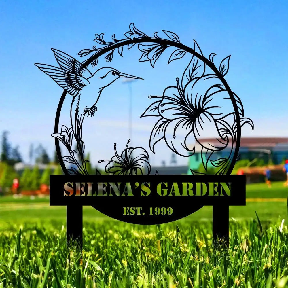 Family Hummingbird Garden Stake Custom Garden Name Metal Yard Sign Personalized Metal Sign Gift For Her - Garden Decor