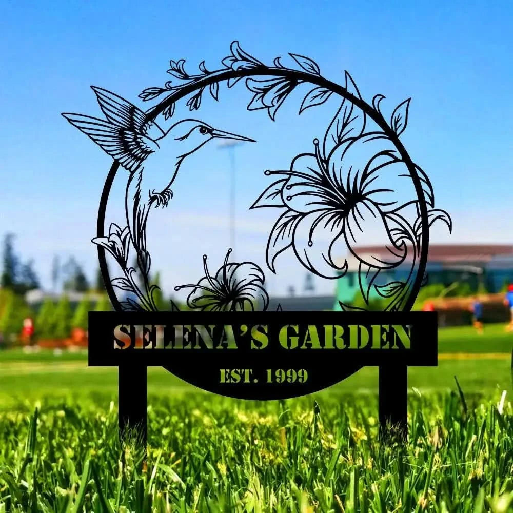 Family Hummingbird Garden Stake Custom Garden Name Metal Yard Sign Personalized Metal Sign Gift For Her - Garden Decor