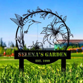 Family Hummingbird Garden Stake Custom Garden Name Metal Yard Sign Personalized Metal Sign Gift For Her - Garden Decor