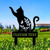 Family Name Cat Metal Stake- Family Garden Stake - Personalize Cat Shape Yard Art - Black Cat Sign - Housewarming