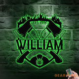 Firema With Cross Axel Metal Sign Personalized Family Name Metal Sign Outdoor Door Decor Firefighter Wall Art