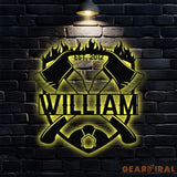 Firema With Cross Axel Metal Sign Personalized Family Name Metal Sign Outdoor Door Decor Firefighter Wall Art