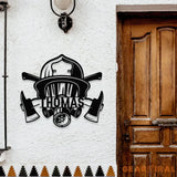 Fireman Skull Metal Sign Personalized Family Name Metal Sign Outdoor Door Decor Firefighter Wall Art Housewarming Gift
