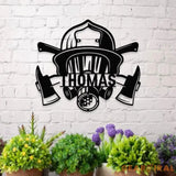 Fireman Skull Metal Sign Personalized Family Name Metal Sign Outdoor Door Decor Firefighter Wall Art Housewarming Gift