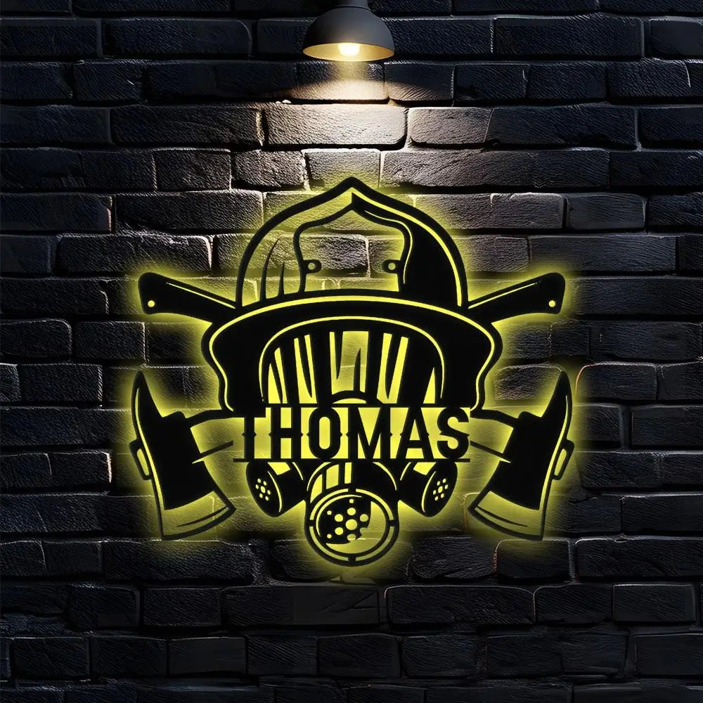 Fireman Skull Metal Sign Personalized Family Name Metal Sign Outdoor Door Decor Firefighter Wall Art Housewarming Gift