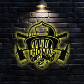 Fireman Skull Metal Sign Personalized Family Name Metal Sign Outdoor Door Decor Firefighter Wall Art Housewarming Gift