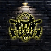 Fireman Skull Metal Sign Personalized Family Name Metal Sign Outdoor Door Decor Firefighter Wall Art Housewarming Gift