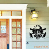 Fireman Skull Metal Sign Personalized Family Name Metal Sign Outdoor Door Decor Firefighter Wall Art Housewarming Gift