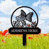 Fish Address Metal Sign Metal Stake Personalized Name Yard Sign Outdoor Door Garden Decor Metal Sign Address Number