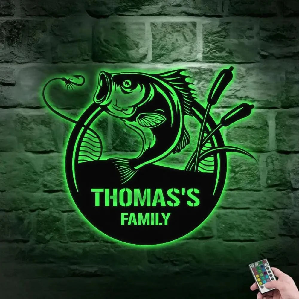 Fishing Family Metal LED Sign Personalized Family Name Metal Sign Outdoor Door Decor Fishing Lover Wall Art Gift for