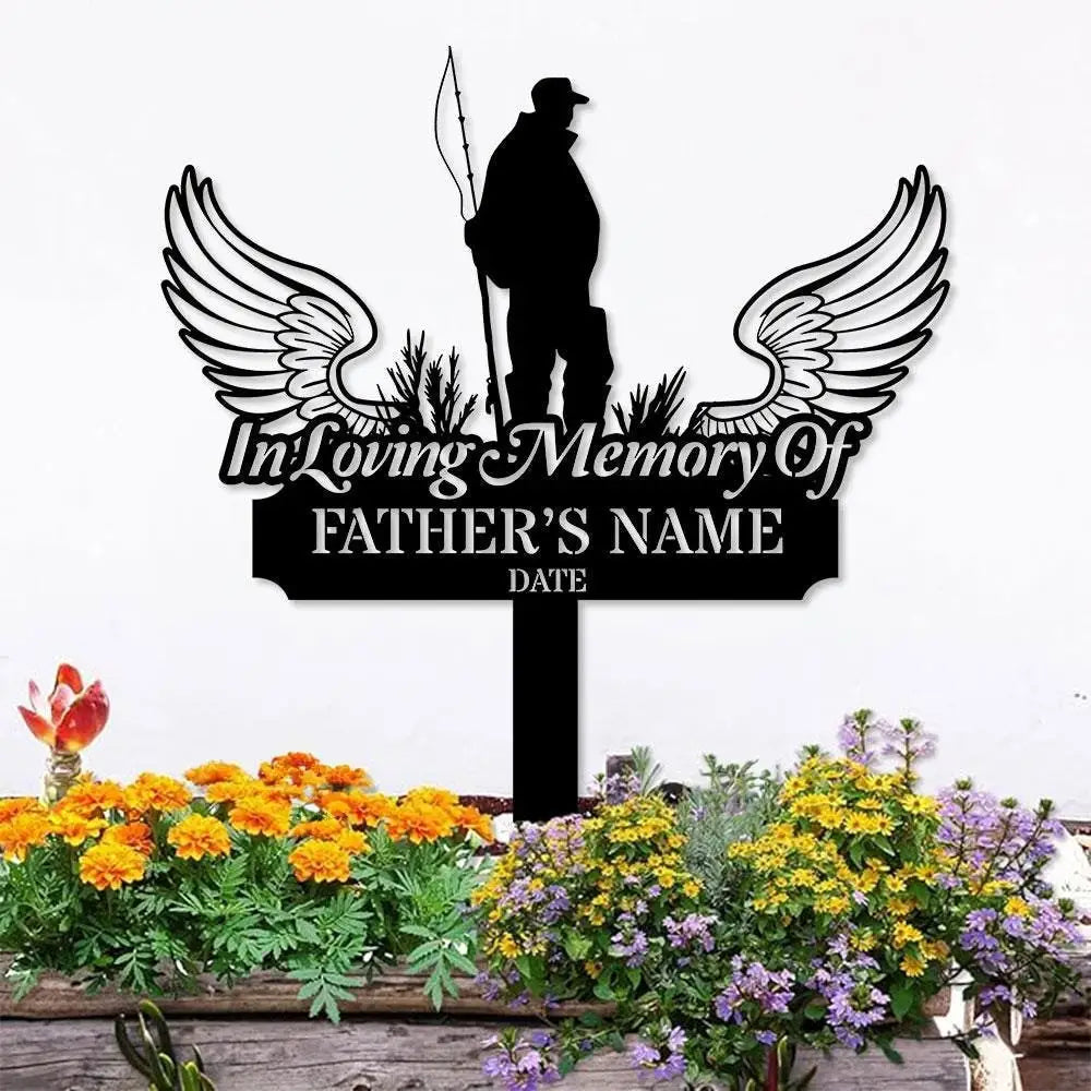 Fishing Lover Memorial Remembering Stake Personalized Metal Garden Marker Memorial Metal Sign Sympathy Gift Grave