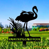 Flamingo Garden Metal Stake Personalized Flamingo Family Name Yard Sign Outdoor Door Garden Decor Metal Sign Gift for
