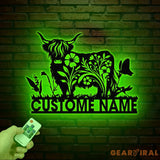 Floral Highland Cow Metal Sign Custom Highland Cow Wall Art Personalized Highland Cow Farm Sign Farmhouse Decor Ranch