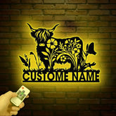 Floral Highland Cow Metal Sign Custom Highland Cow Wall Art Personalized Highland Cow Farm Sign Farmhouse Decor Ranch