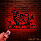 Floral Highland Cow Metal Sign Custom Highland Cow Wall Art Personalized Highland Cow Farm Sign Farmhouse Decor Ranch