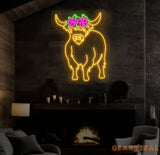 Floral Shetland Cow Neon Sign - Custom Highland Herd LED Light Western Bull Farmhouse Decor Unique Cow Lover Gift Patio