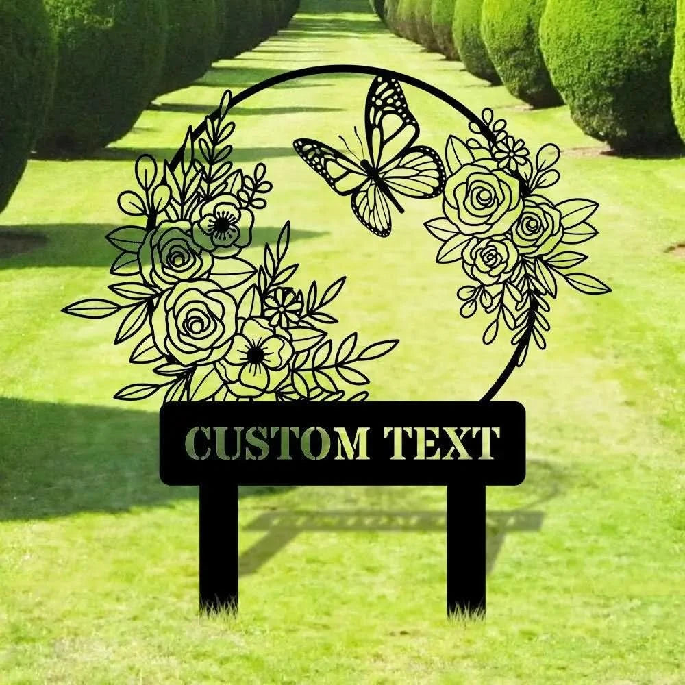 Flower and Buffterfly Garden Custom Metal Sign - Garden Decor - And Into The Garden I Grow With Love | Personalize
