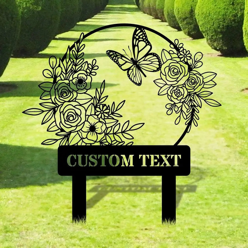 Flower and Buffterfly Garden Custom Metal Sign - Garden Decor - And Into The Garden I Grow With Love | Personalize
