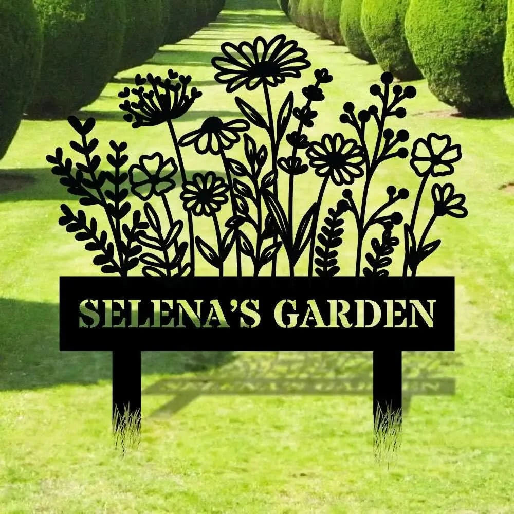 Flower Garden Family Custom Name Garden Stake Custom Garden Name Metal Sign Personalized Metal Gardening - Custom Yard