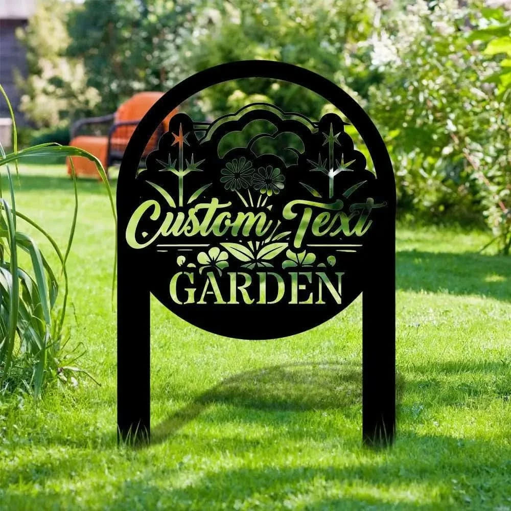 Flowers Garden Sign Metal Stake Personalized Name Yard Sign Outdoor Door Garden Decor Metal Sign Gift for Garden Lovers
