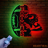 Football Player Metal Wall Art with LED Light Personalized Football Name Sign Sport Room Decor Xmas Birthday Gift for
