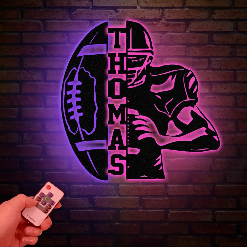 Football Player Metal Wall Art with LED Light Personalized Football Name Sign Sport Room Decor Xmas Birthday Gift for