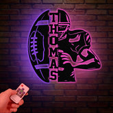 Football Player Metal Wall Art with LED Light Personalized Football Name Sign Sport Room Decor Xmas Birthday Gift for