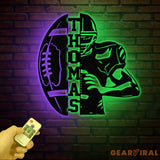 Football Player Metal Wall Art with LED Light Personalized Football Name Sign Sport Room Decor Xmas Birthday Gift for