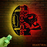 Football Player Metal Wall Art with LED Light Personalized Football Name Sign Sport Room Decor Xmas Birthday Gift for