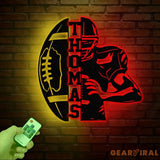 Football Player Metal Wall Art with LED Light Personalized Football Name Sign Sport Room Decor Xmas Birthday Gift for