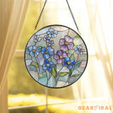 Forget Me Not Stained Glass Suncatcher Blue and Purple Wildflower Window Hanging Memorial Floral Art Gift for Mom Gift