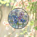 Forget Me Not Stained Glass Suncatcher Blue and Purple Wildflower Window Hanging Memorial Floral Art Gift for Mom Gift