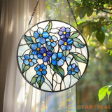 Forget-Me-Not Stained Glass Suncatcher Blue Floral Window Hanging Botanical Home Decor Memorial Gift for Mom or Grandma