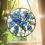 Forget-Me-Not Stained Glass Suncatcher Blue Floral Window Hanging Botanical Home Decor Memorial Gift for Mom or Grandma
