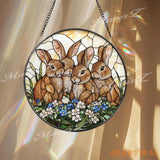 Four Bunny Rabbits Stained Glass Suncatcher Cute Rabbit Family Window Hanging Spring Garden Animal Decor Easter Bunny
