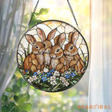 Four Bunny Rabbits Stained Glass Suncatcher Cute Rabbit Family Window Hanging Spring Garden Animal Decor Easter Bunny