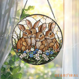 Four Bunny Rabbits Stained Glass Suncatcher Cute Rabbit Family Window Hanging Spring Garden Animal Decor Easter Bunny
