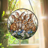 Four Bunny Rabbits Stained Glass Suncatcher Cute Rabbit Family Window Hanging Spring Garden Animal Decor Easter Bunny
