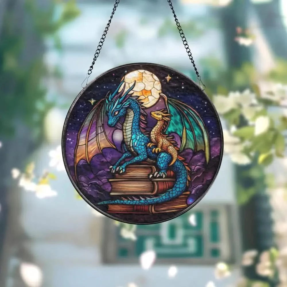 Fourth Wing Dragon Stained Glass Suncatcher Fantasy Dragon Window Hanging Book Lover Gift Bookish Decor Holiday