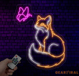 Fox And Butterfly Neon Sign Fox Led Sign Fox Light Sign Animal Neon Sign Animal Led Light Neon Light Sign For Wall Neon