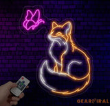 Fox And Butterfly Neon Sign Fox Led Sign Fox Light Sign Animal Neon Sign Animal Led Light Neon Light Sign For Wall Neon