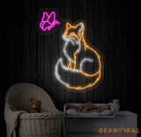 Fox And Butterfly Neon Sign Fox Led Sign Fox Light Sign Animal Neon Sign Animal Led Light Neon Light Sign For Wall Neon