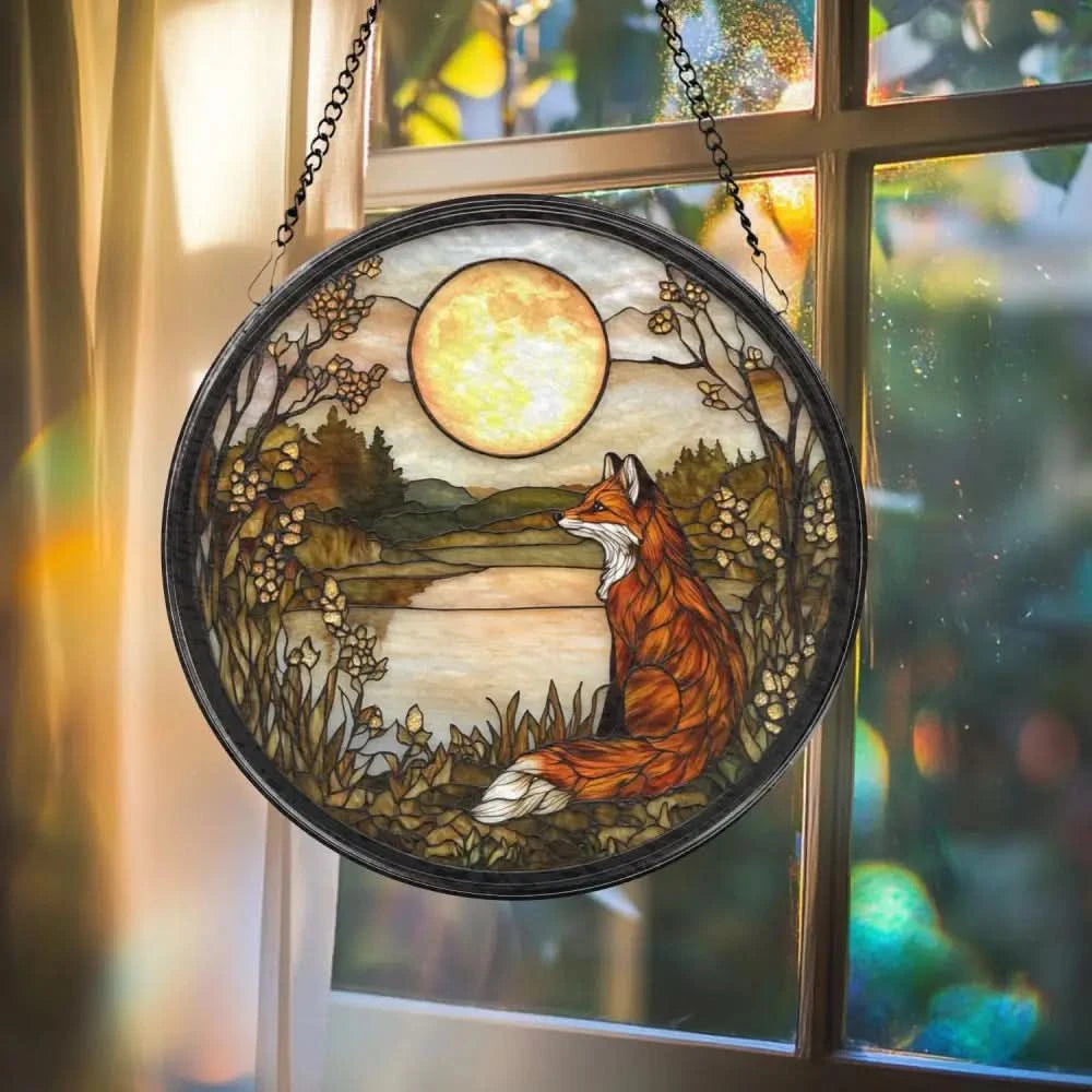 Fox Glass Suncatcher Woodland Animal Window Decor Nursery Wall Hanging Handmade Ornament Fox Lover Gift Mother’s Day