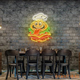 Funny Burger Chef Logo Mascot Artwork Led Neon Sign Light