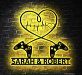 Gaming Couple Metal sign LED light Personalized - Heart Game Controller - Gifts for Couple - Video game Custom Name