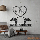 Gaming Couple Metal sign LED light Personalized - Heart Game Controller - Gifts for Couple - Video game Custom Name