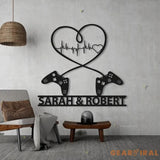Gaming Couple Metal sign LED light Personalized - Heart Game Controller - Gifts for Couple - Video game Custom Name