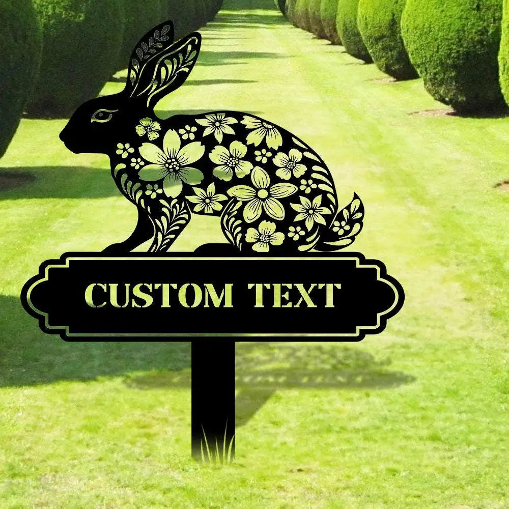 Garden Rabbit Sign Metal Stake Personalized Name Yard Sign Outdoor Door Garden Decor Metal Sign Gift for Garden Lovers