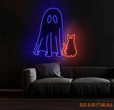 Ghost & Cat Neon Sign - Halloween Cat Ghost Decor Custom Neon Light Spooky Halloween Door Decor Unique Halloween Cat